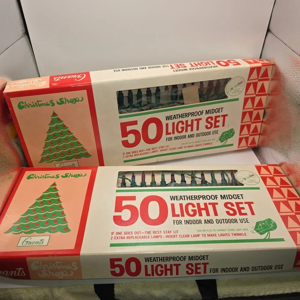2 Vintage Grants Christmas Shoppe 50 Weatherproof Midget Light Set Multi-Color